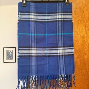 Lord & Taylor Navy and Teal Plaid Scarf